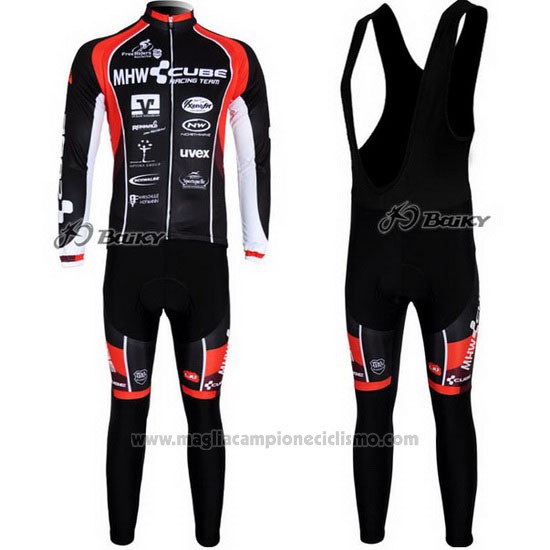 2012 Abbigliamento Ciclismo Cube Nero e Rosso Manica Lunga e Salopette